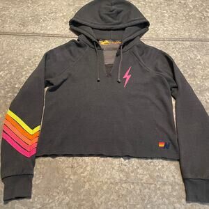 Aviator Nation Womens Bolt Chevron 5 Stitch Split Neck Sweatshirt Small Gray